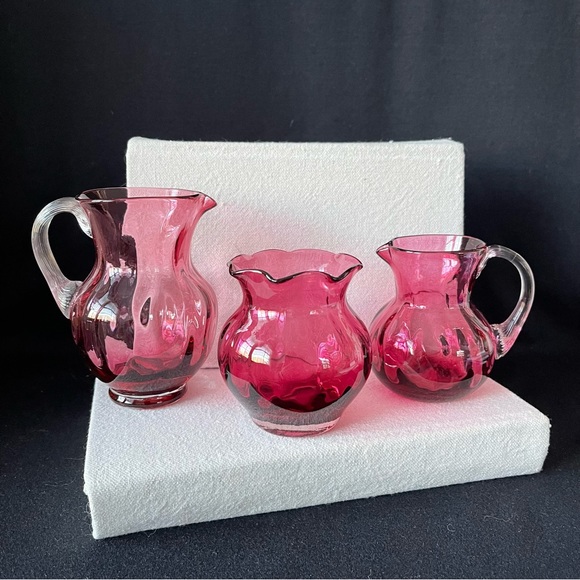 Pilgrim Cranberry Glass - 3 pieces - Vintage - Picture 2 of 14